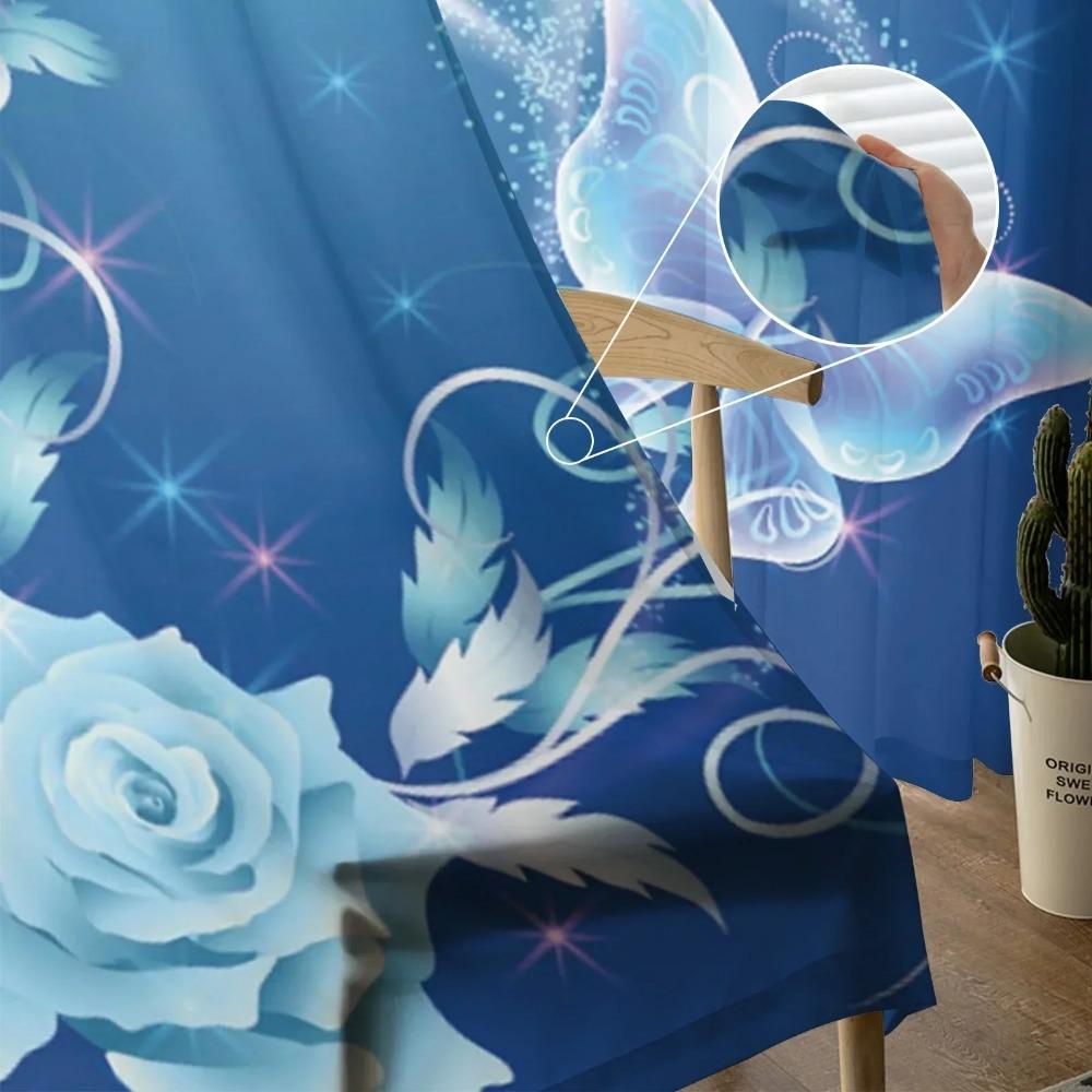 Flower Butterfly Blue Sheer Drapes Living Room Window Curtains For Bedroom Kitchen Home Decoration Curtain Panels
