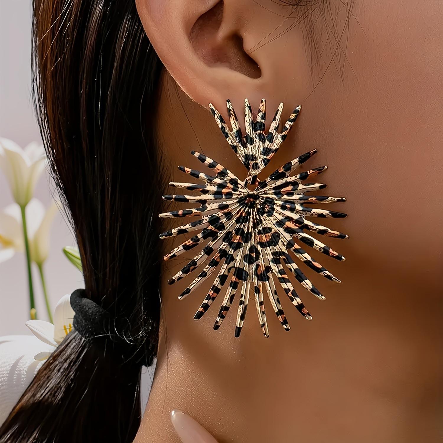 Leopard Print Heart and Spike Drop Earrings...