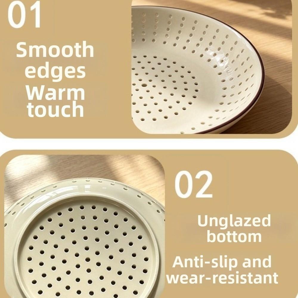 Ceramic Porous Steaming Tray Perforated Drain Plate Creative Dumpling Plate Steamed Bun