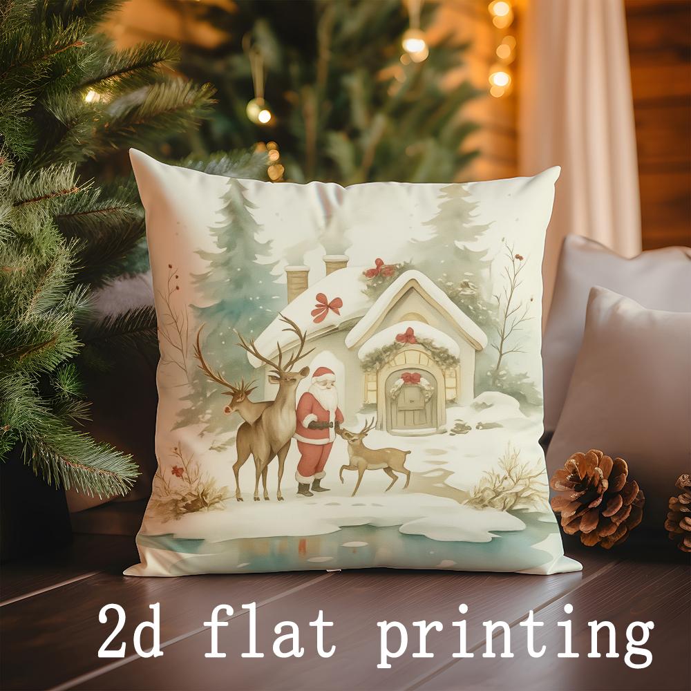 Home Decor Christmas Santa & Deer Holiday Pillow Covers Pattern Cushion Cover Suitable for Sofa Bedroom Car Pillow Cover