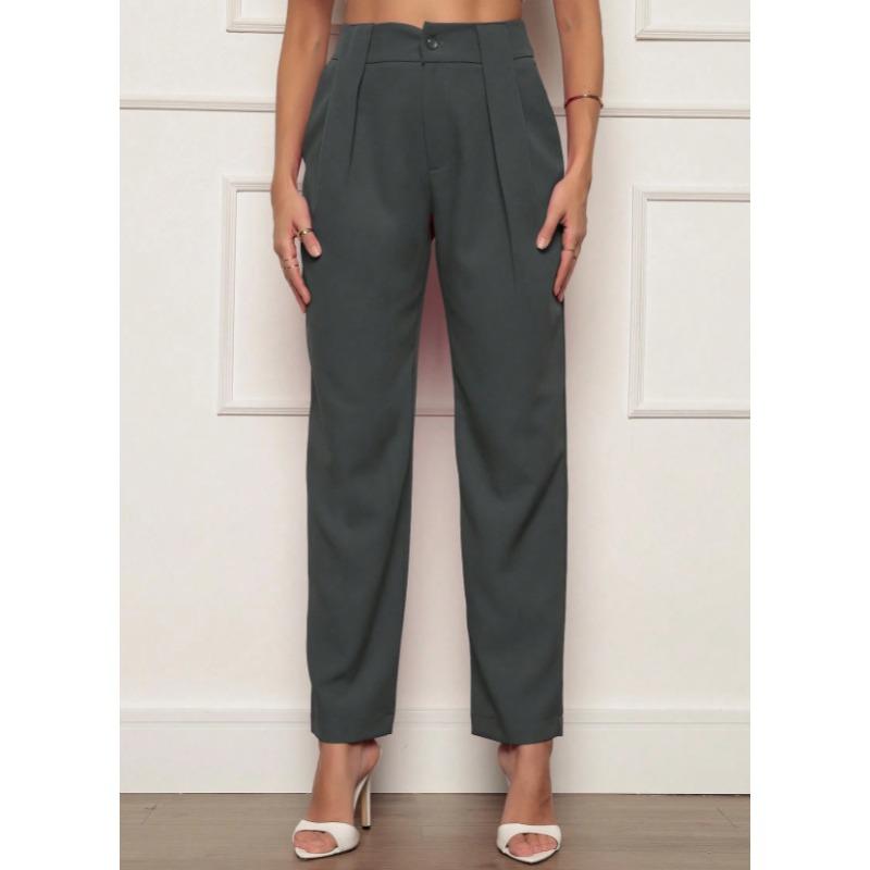 VEZFAA Damenmode, lässig, einfarbig, bedruckt, hohe Taille, Hosen, Hosen und Caprihosen