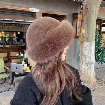 Women Winter Hat Faux Fur Thick Warm Heat Retention Dome Solid Color Fisherman