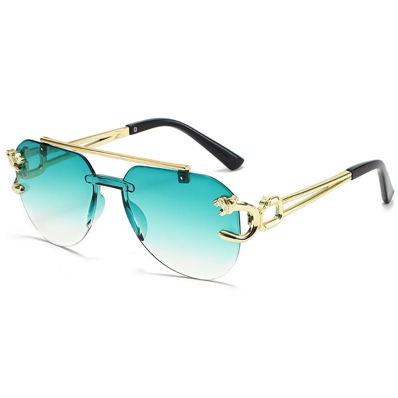 Double beam frameless sunglasses women's UV protection trend personalized fashion toad glasses European and American men's sunglasses