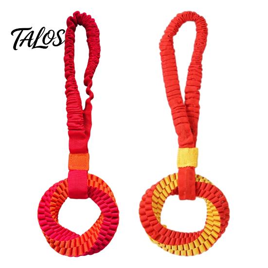Durable Dog Tug Toys Bungee Toy, Woven Ring with Long Handle, Interactive Chew Teeth Tear Resistant Cleaning Toy for Medium Large Dogs, Dental Care of