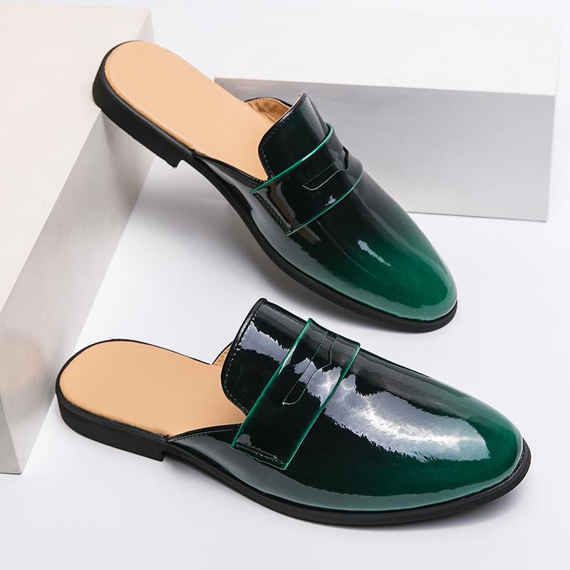 Summer Glossy Half-drag Leather Shoes Men's Doudou Shoes Muller Shoes 38-44 Leathershoes