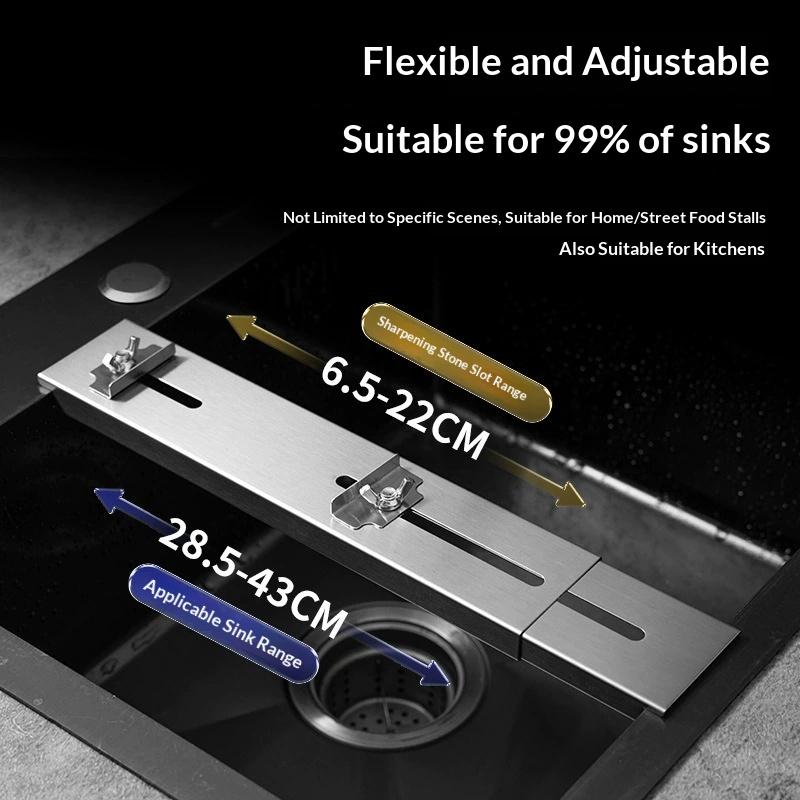 Stainless Steel Sink Sharpening Stone Holder Retractable Whetstone Base Adjustable Sink Whetstone Grinder Rack Kitchen Gadgets