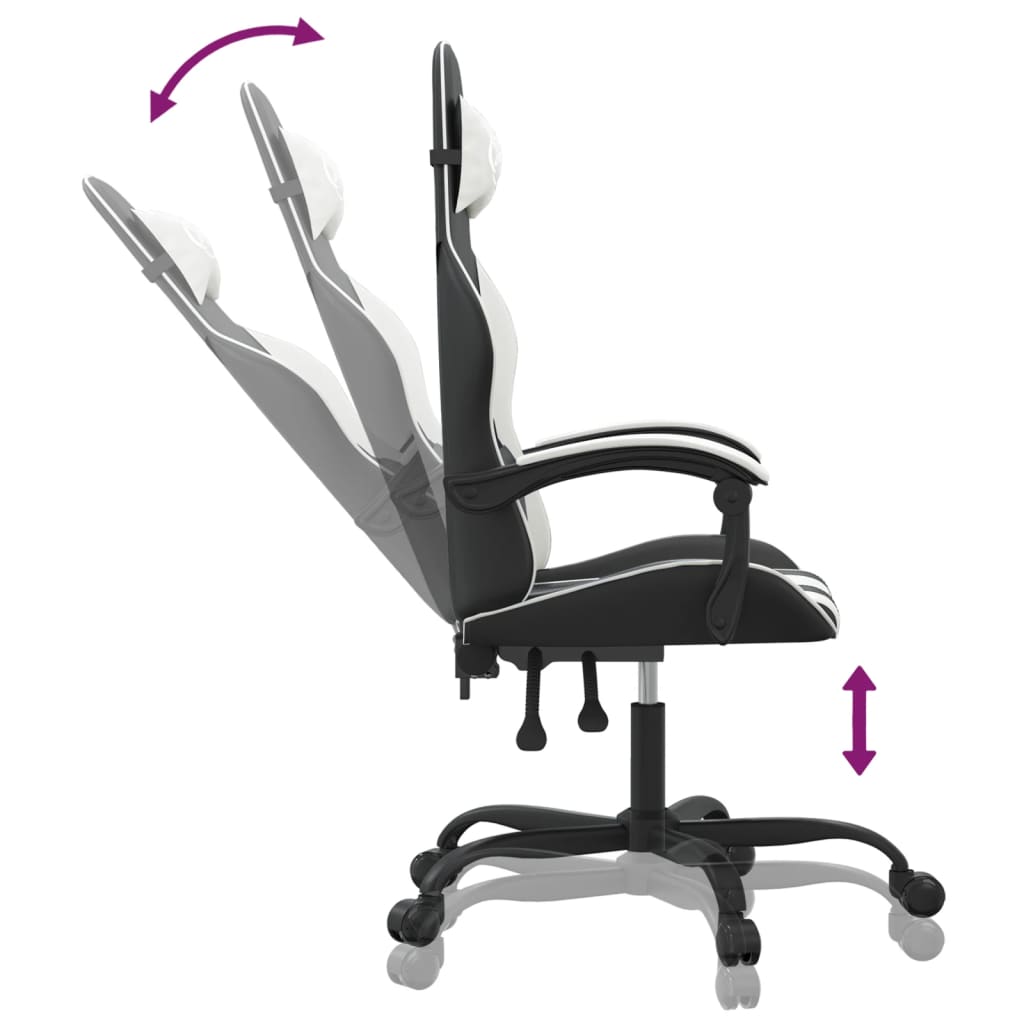 Gaming Chair Swivel Black and White PU Leather