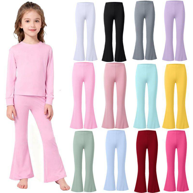 8-12 Years Kids Girls Solid Color Casual Flare Pants