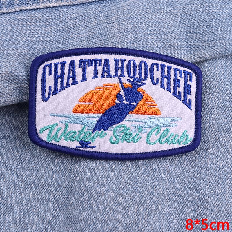 Merrow Border Letter Logo Slogan Embroidered Patches DIY Iron On Patches For Clothing Backpack Jackets Hats Sew Badges Stickers