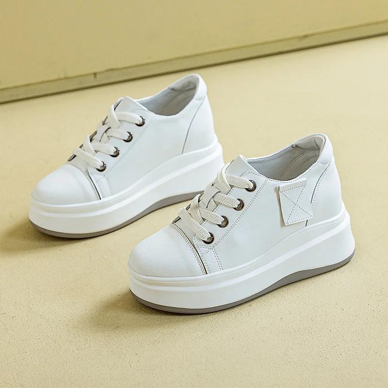 

Кроссовки Fujin на танкетке с платформой 7,5 см, вулканизированные, массивные, со скрытым каблуком, из микрофибры, из кожи, удобные, дышащие, для скейтбординга 39 белый