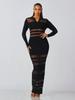 TW823 European and American Women's High-End Mesh Splicing Slim-Fit Waist-Cinched Long Dress for Autumn and Winter