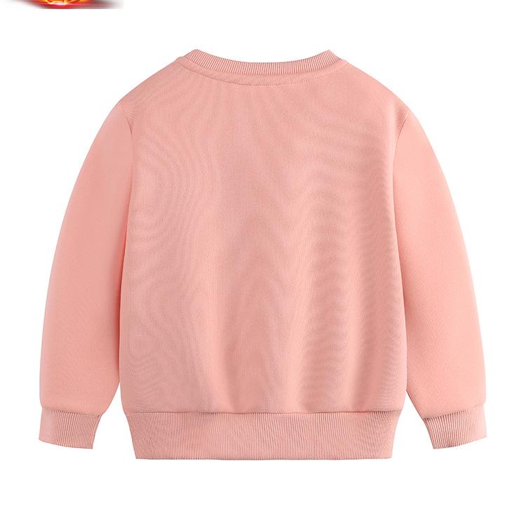 Kids' Round Neck Cotton Hoodie - Warm Fleece-Lined Pullover for Girls in Plain Colors.