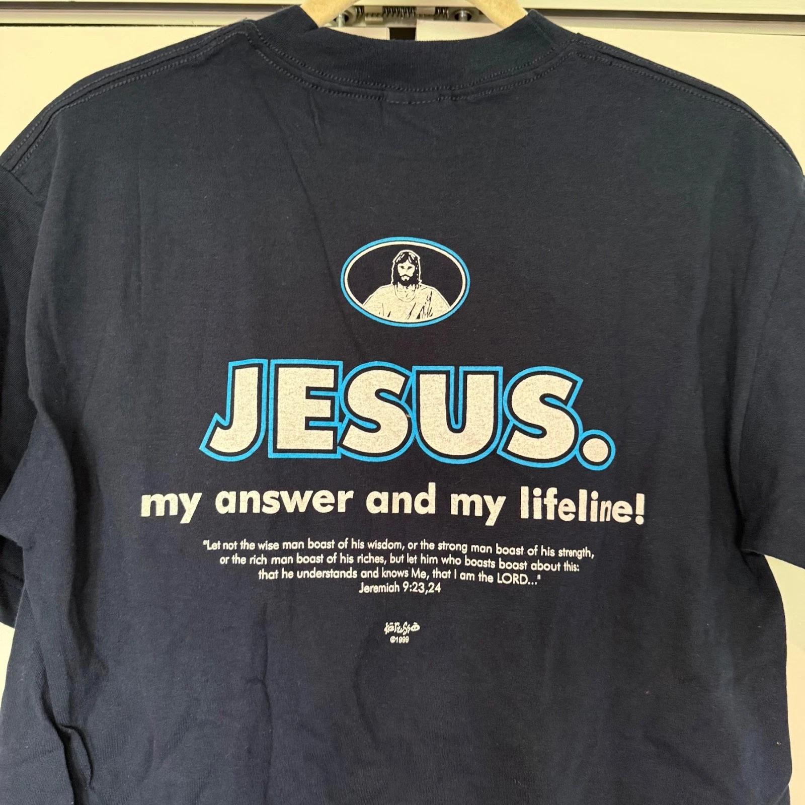 NWT VTG Jesus Final Answer Are You Ready? Blue T-Shirt 1999 Medium 90s Christian 3XL