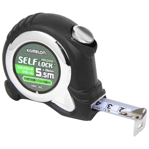 Komelon Convex Self-Locking Chrome Tape, 25mm Wide, 5.5m, with Scale Graduations, KMC-36C