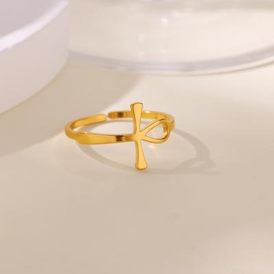 Egyptian Ankh Cross Open Rings For Women Men Gold Color Key of Life Adjustable Stainless Steel Ring Lucky Jewelry Gifts
