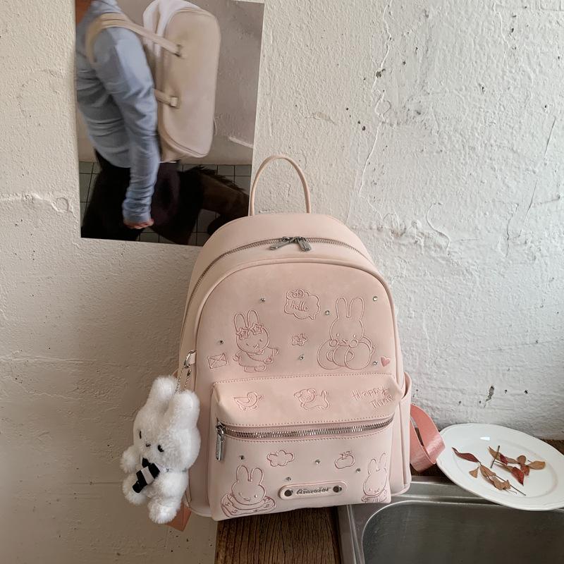 Schoolbag Korean version ins cute rabbit backpack bag female solid color simple fashion student schoolbag large capacity versatile backpack