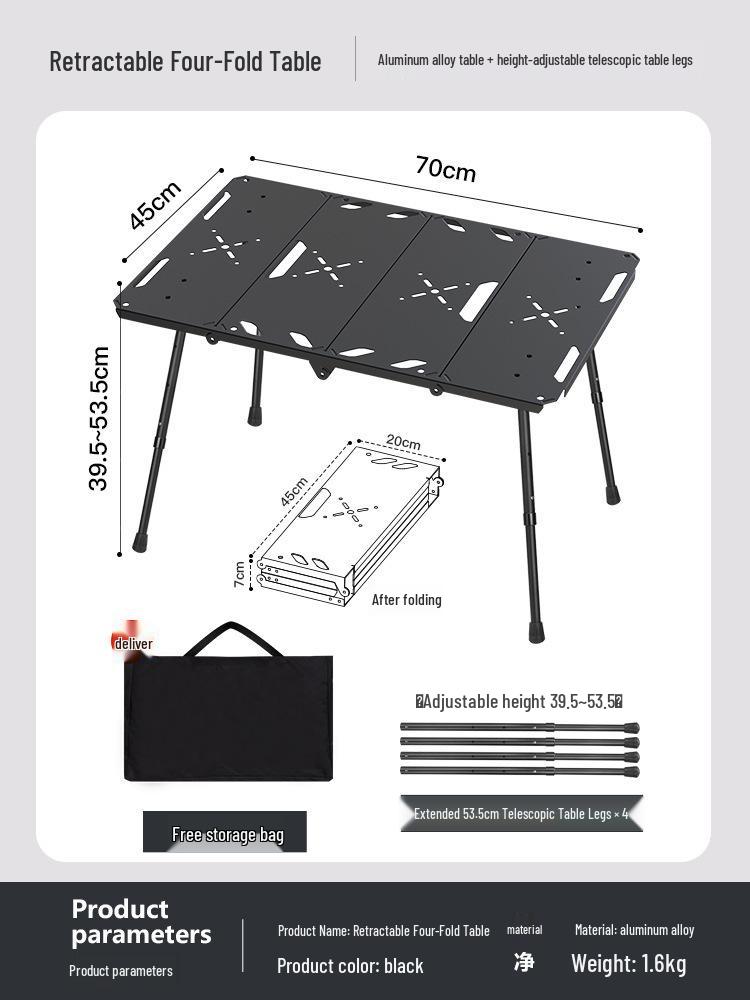 Aluminum Four-Folding Portable Outdoor Camping Table - Multifunctional Picnic & BBQ Table