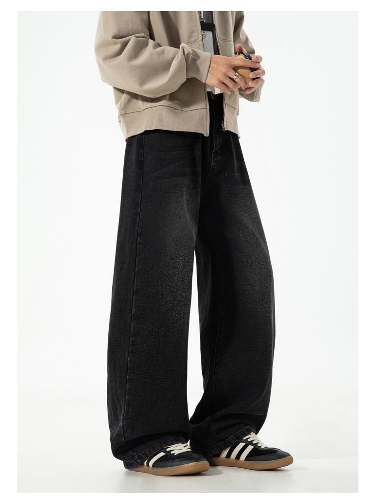 Men's Retro Silhouette Washed Jeans - Autumn High Street Style, Loose Straight Leg Trousers