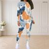 Women Plus Size Round Neck Long Sleeve Leaf Printed Top And Fitted Pants Two Piece Set