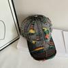 Fashion Style Women Cap Tear Style Hole Vintage Colorful Lines Baseball Caps Female Casual Outdoor Streetwear Denim Hat