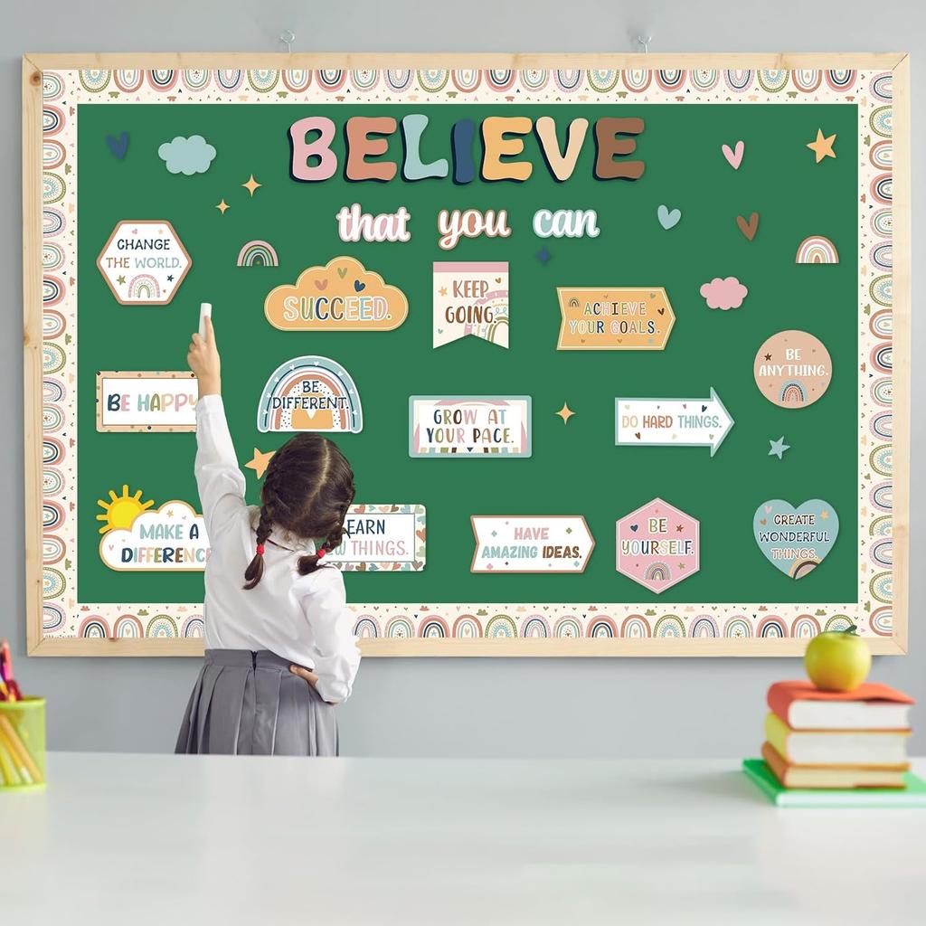 Boho Affirmation Station Bulletin Board Classroom Decorations Set Motivational Rainbow Believe That You Can Paper Cutouts for Welcome Back To School