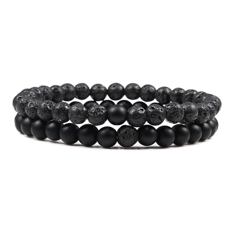 Hot Sale 2pcs/Set Couples Beaded Bracelets Tiger Eye Black Lava Natural Stone Beaded Bracelets Malachite Energy Elastic Jewelry
