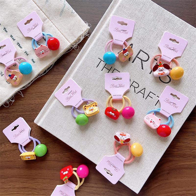 Dziecięcy Letni Kolorowy i Uroczy Trójwymiarowy Zestaw Wyrażeń Akrylowy Pierścień do Włosów Dziewczęcy Duży Sznurek do Włosów