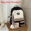 Blocked Cute Color Large Capacity Student Backpack With Pendant For Teens