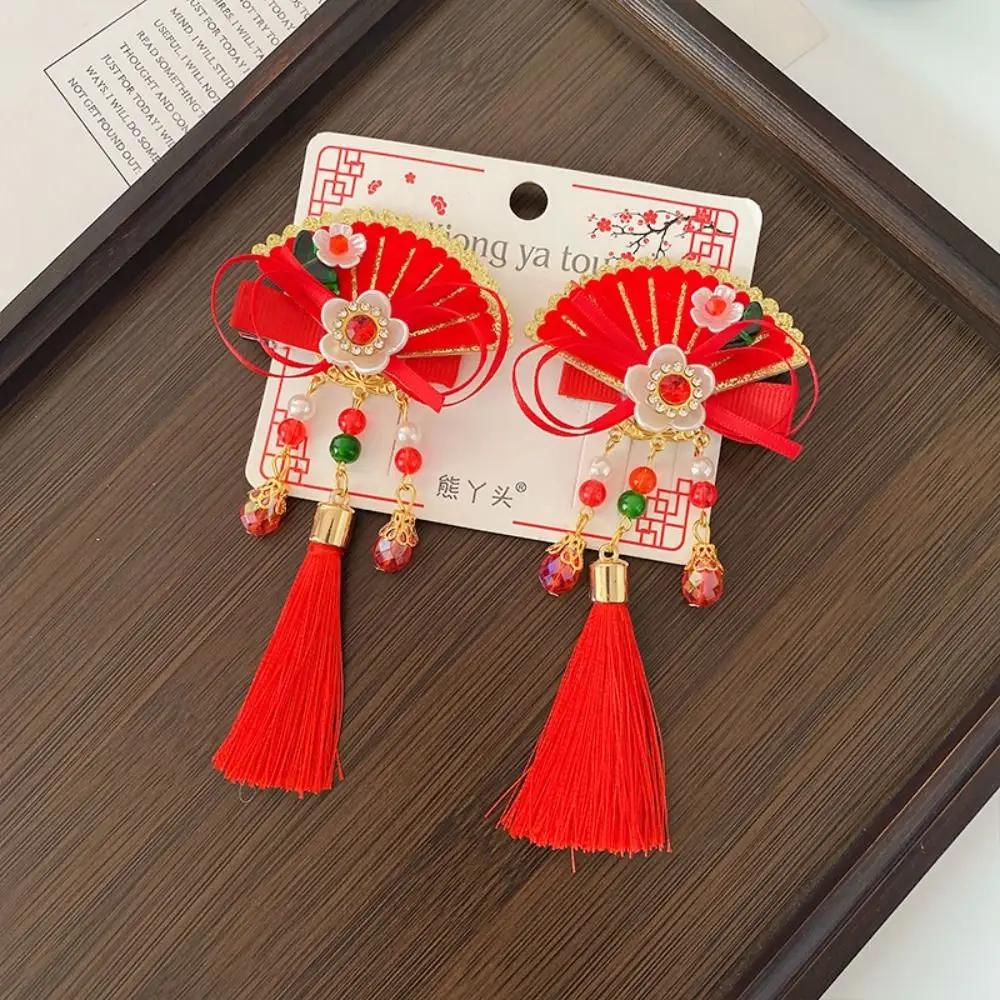 Hanfu Headwear Children's New Year Hairpin Cute Sweet Chinese Style Red Barrettes Tassel Tang Suit Ancient Style Hair Clip Girls