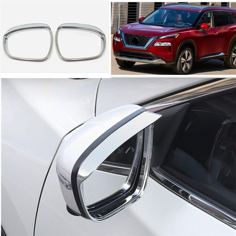 Chrome 2PCS Rearview Mirror Rain Eyebrow Cover Trim For Nissan Rogue 2021-2024
