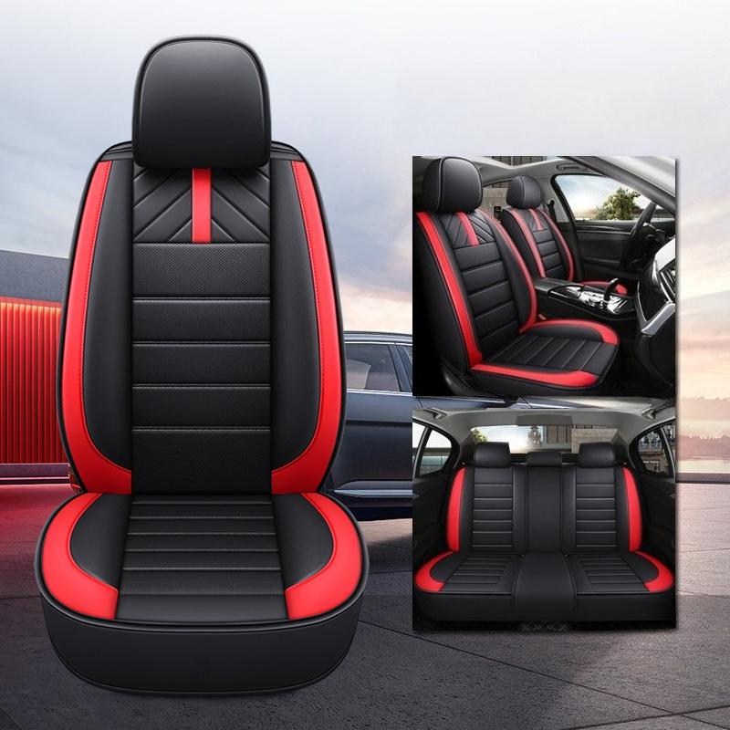 5-seat Car PU Leather Seat Covers with Fixed Lumbar Support, Comfortable, Breathable, Full-coverage Car Seat Cushions, All-season Car Seat Pads
