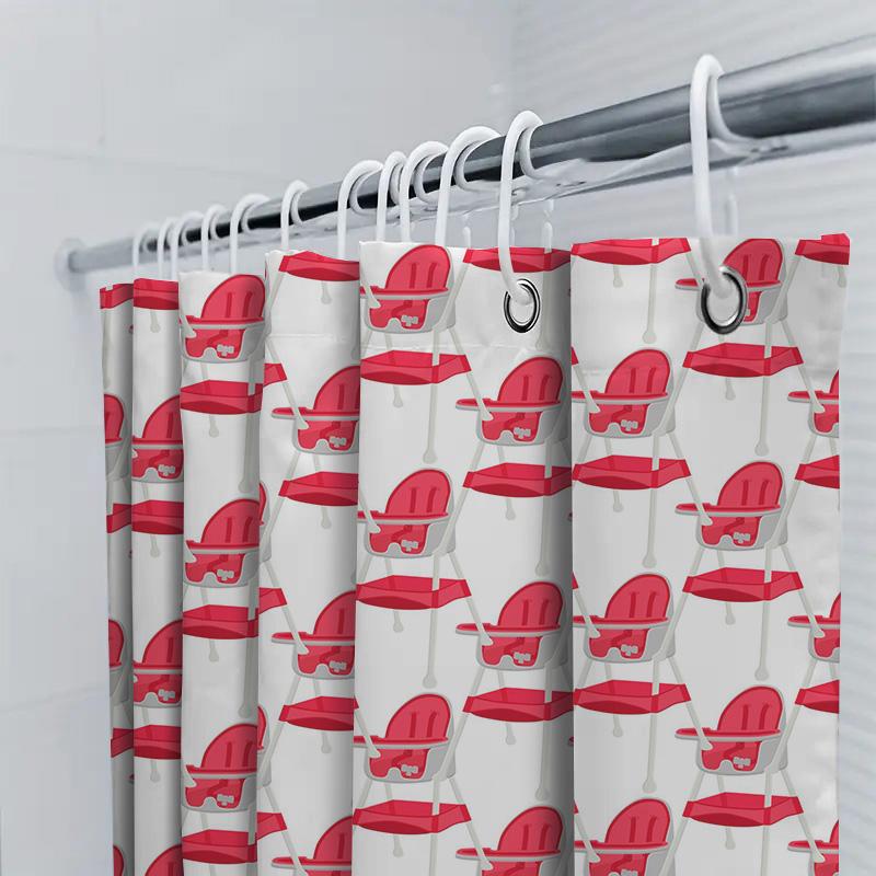 Red High Chair Pattern Shower Curtain with Waterproof Fabric for Bathroom Decor Washable Bath Mat Set Size180x245cm (71''x96'')