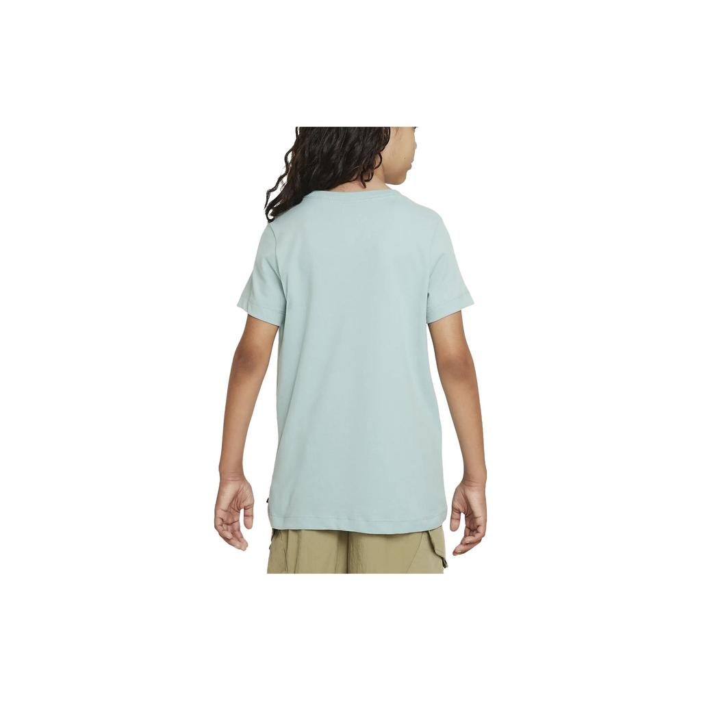 Nike Solid Color Round Neck Pullover Straight Short Sleeve T-Shirt Kids Tops Light-Blue FD3197-309