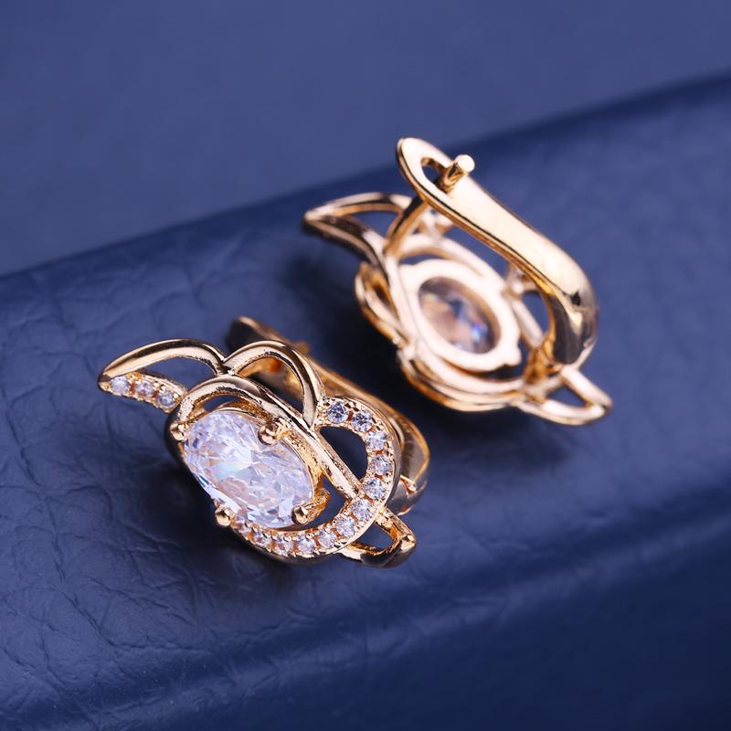 KNIKOO Clip Earrings For Women Blue Cubic Zirconia Fashion Flower Stud Earrings Jewelry For Wedding Party Gifts