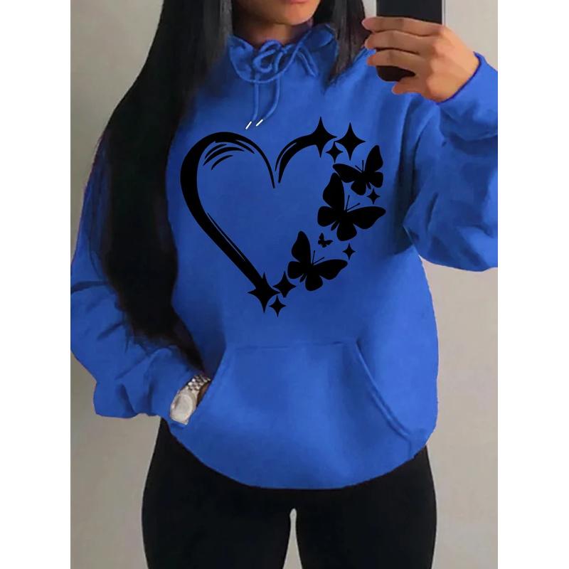 Kombination aus Liebe und Schmetterlingsmuster Hoodie Damen Hip Hop Street Hoodies Trendy Taschenkleidung Vintage Mehrfarbiger Hoodie