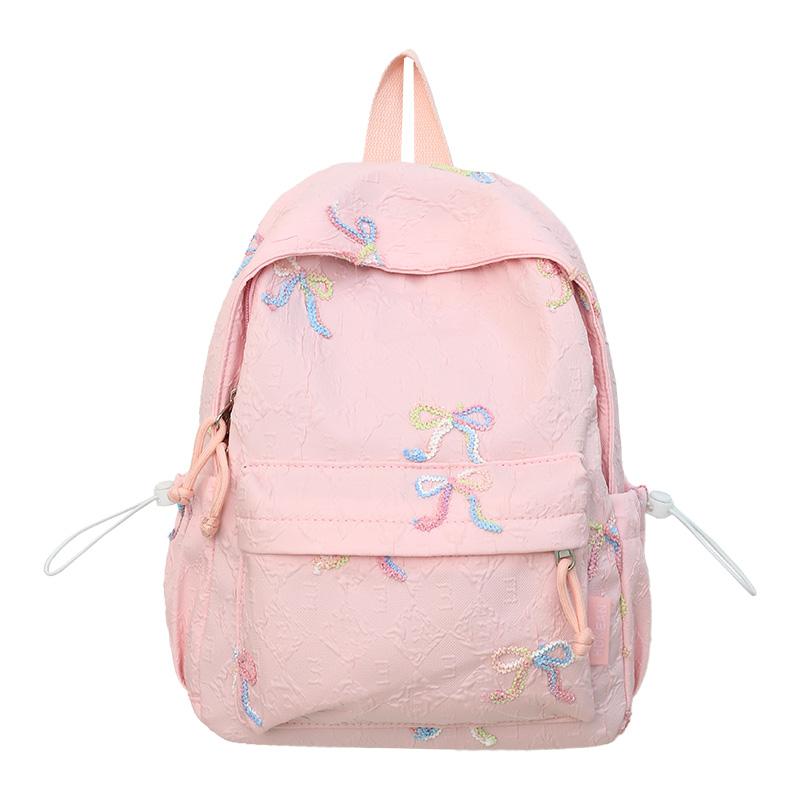 Rucsac Școlar pentru Studenți cu Fundă Brodată, Rucsac de Damă de Mare Capacitate