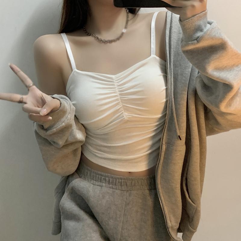 

Spring Summer Casual Comfortable Inner Wear Retro Solid Color Tight Design Short Style Exposed Navel Camisole Vest