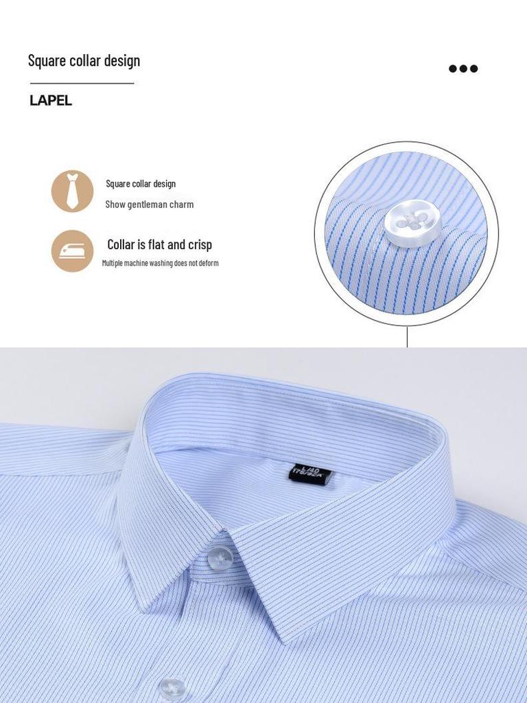 Men's Professional Striped Modal Long-Sleeve Shirt, Non-Iron, Casual Business Wear for Spring and Autumn