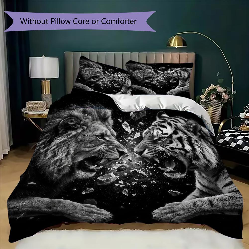 Ferocious Beast Pattern Bedding Uilt Set Uilt Cover Pillowcase Home Decoration Birthday Gift (1 * Duvet Cover + 2 * Pillowcase Without Core)