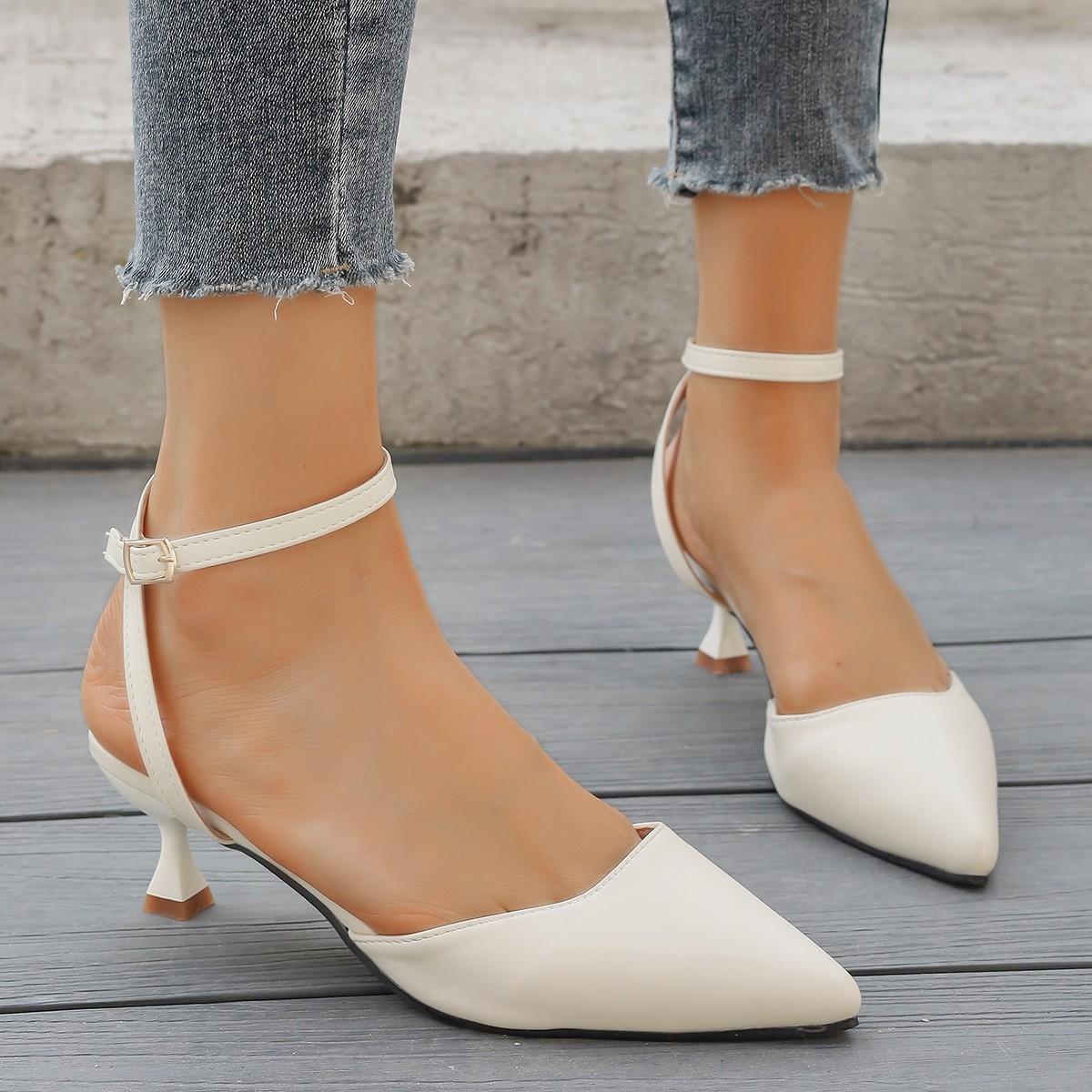 

High heel pointed head bag head empty sandals spring new fashion large size thin heel one-word buckle sandals women 43