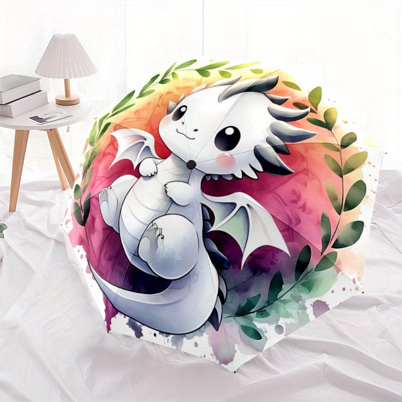 1pc Adorable White Dragon Cartoon Automatic Opening and Closing Folding - A Good Choice for Gifts, Fashionable and Convenient Umbrella With