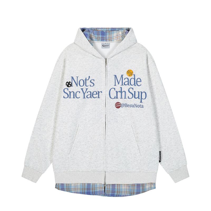 

Унисекс Американская Ретро Плед Пэчворк Толстовка с Капюшоном: Плотная, свободного кроя, повседневная куртка на осень/зиму Double Extra Large серый