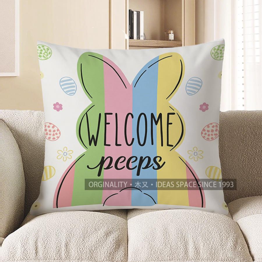 Home Decor Happy Easter Decorative Throw Pillow Cover Pattern Cushion Cover Suitable for Sofa Bedroom Car Pillow Cover