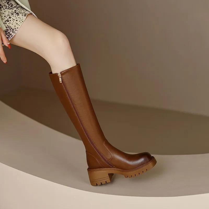 fashion British Style Women's Knight Boots Autumn Side Zip High Heels Retro Chunky Heel Knee Hight Boots Women Shoes Zapatillas Mujer