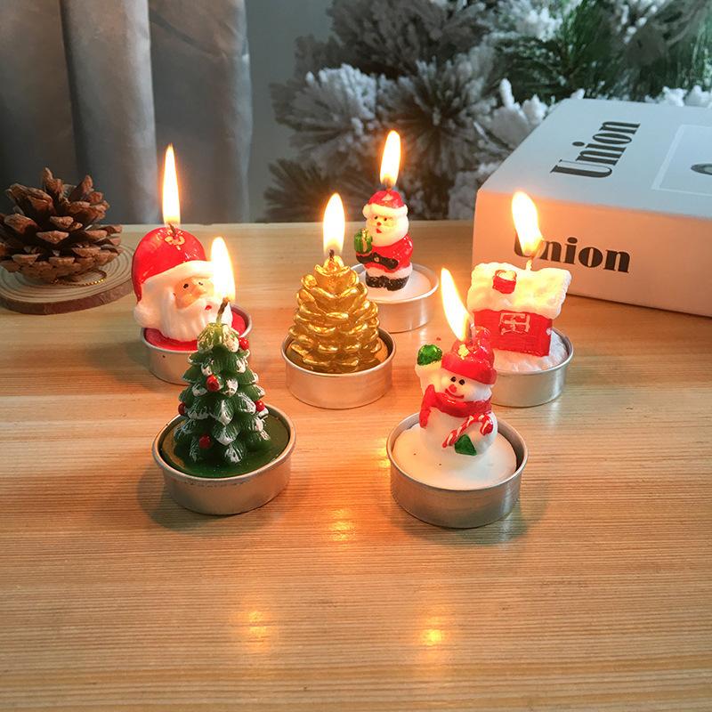 Mini Xmas Candles Navidad New Year Gifts Christmas Candles Santa Claus Snowmen Tin Cans Candle Christmas Decorations for Home