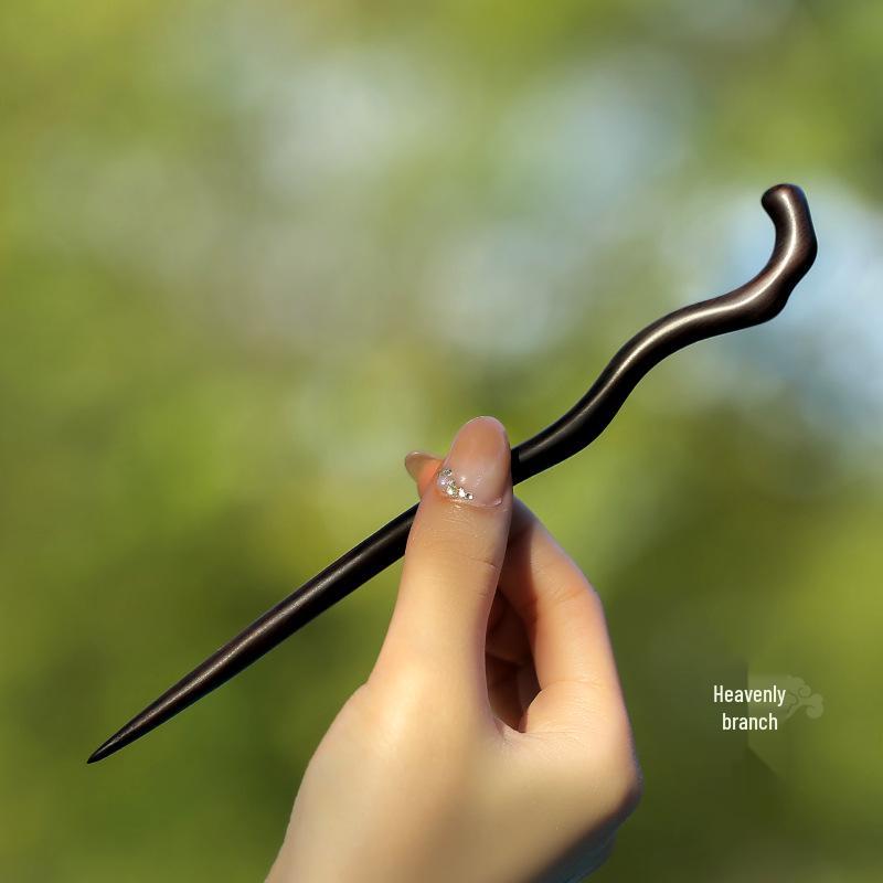 High-End Natural Ebony Wood Hairpin - Extended Chinese Ancient Style Black Hair Bun Accessory