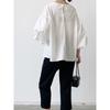 Sweet Summer K-style Fashion Solid Color round Neck Loose Cotton Lantern Sleeve Shoelace Half-Sleeve Shirt Tops Women