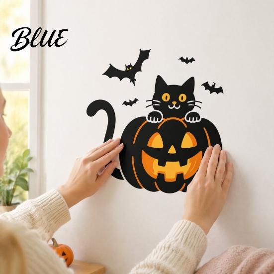 Weatherproof Halloween Decor for Balcony Pumpkin Wall Sticker Black Cat on with Flying Bats Decal Easy to Apply Seasonal Stickers Waterproof