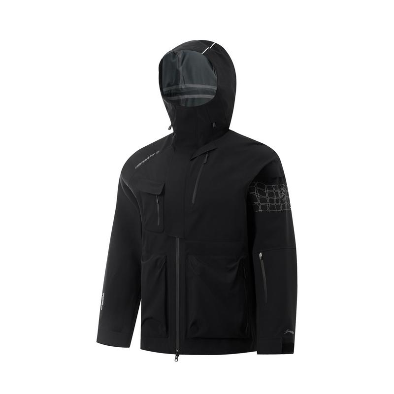 Li Ning Breath Pro Series Letter Zipper Hooded Comfortable Breathable Long Sleeve Waterproof Windproof Jacket Unisex Jacket Black AEMU045-5