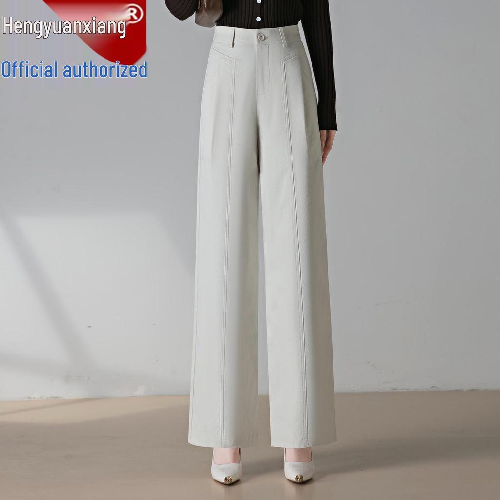 Hengyuanxiang Damen Baumwolle Hohe Taille Schlankmachende Weitbein-Hose - Elastisch, Lässig, Fließender Anzug für Frühling/Herbst